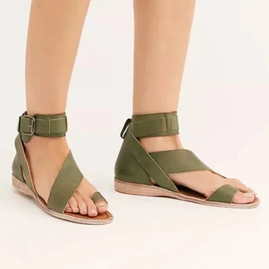 Green Leather Free People Vale Boot Sandal In Khaki